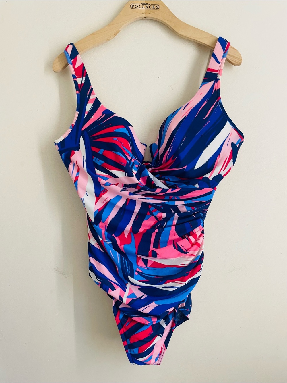 Miraclesuit One Piece Swimsuit size 16 Pink Blue Twist Front Ruched Shaping